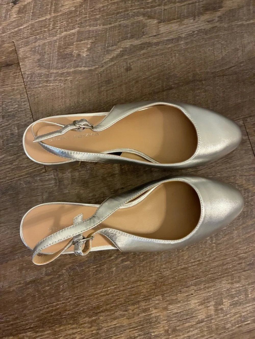 Stuart Weitzman Silver Metallic Slingback Block Heel Pumps Size 8 Never Worn - Picture 2 of 7